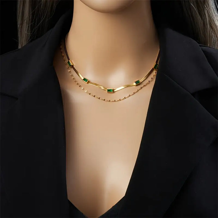 Collar Sorella Gem de dos capas en oro retro