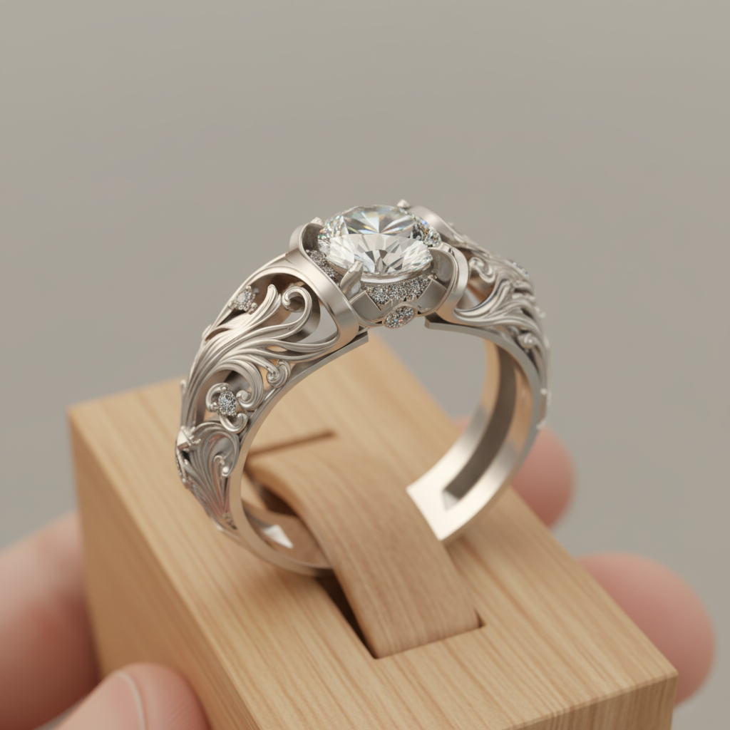 Anillo Exótico con Cristal Plateado