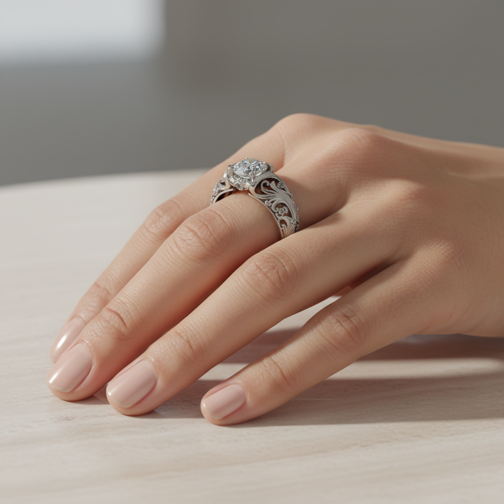 Anillo Exótico con Cristal Plateado