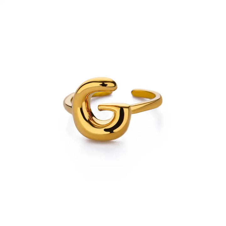 Anillo de Oro con Letra Personalizada en Burbuja (Ajustable)