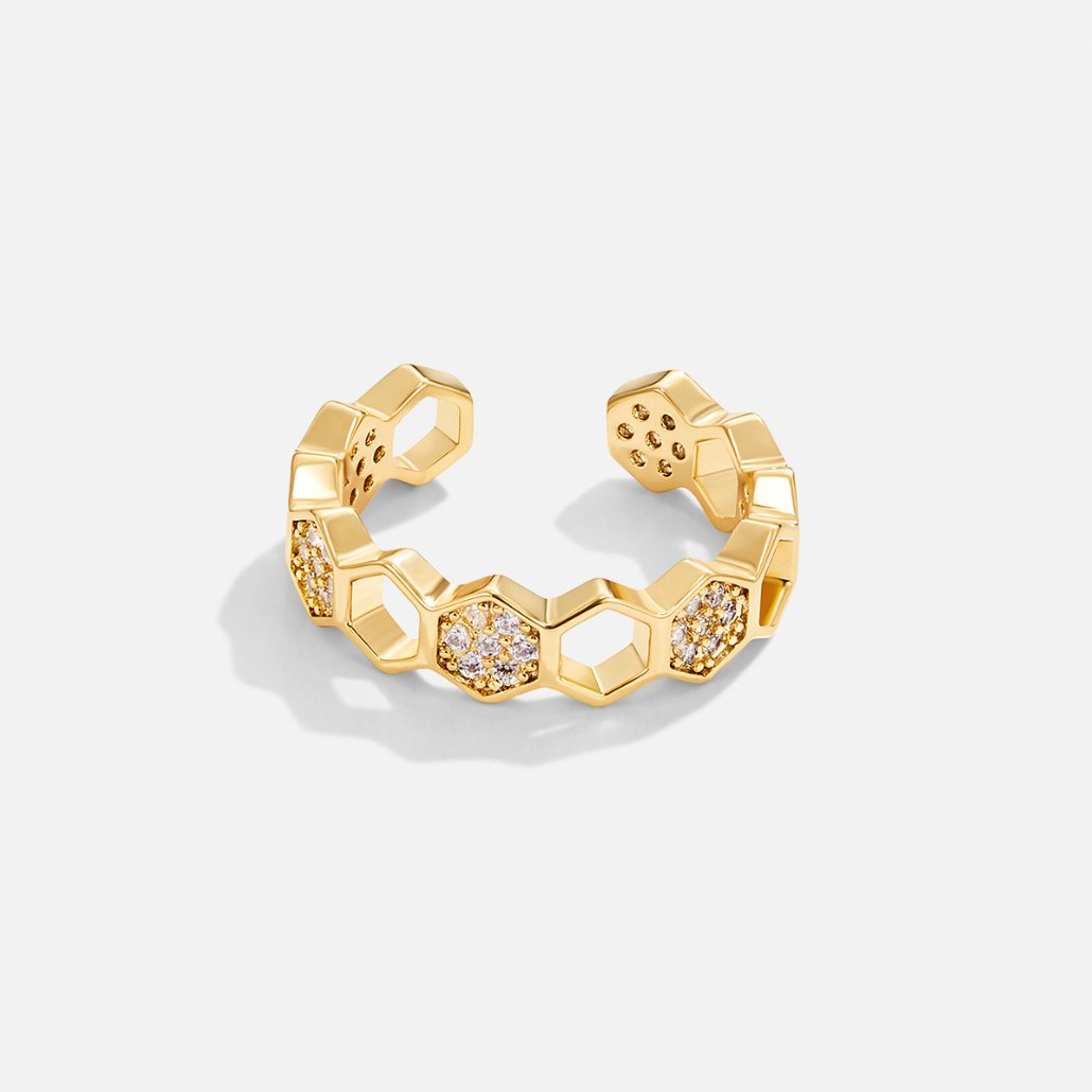 Anillo Panal de Miel en Oro y Cristal