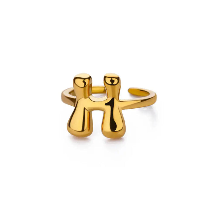 Anillo de Oro con Letra Personalizada en Burbuja (Ajustable)