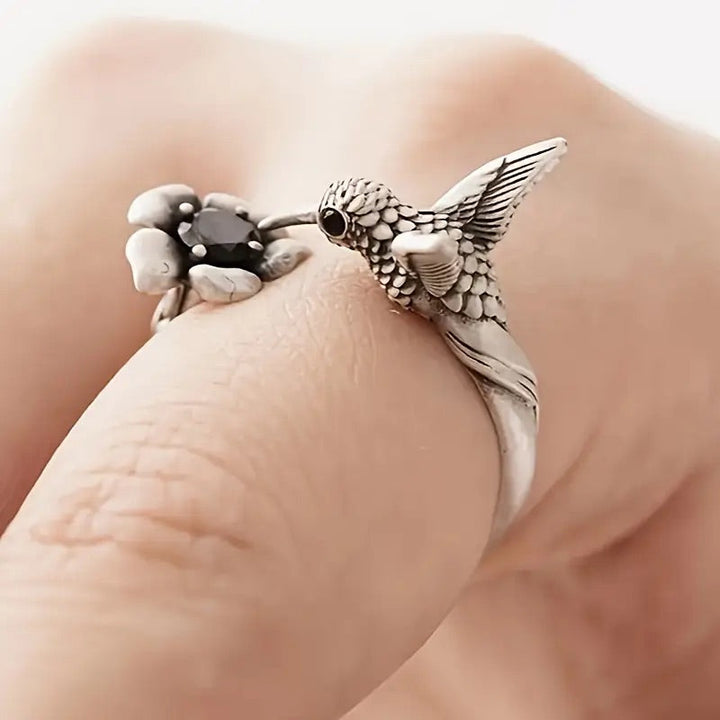 Anillo Colibrí y Flor (Ajustable)