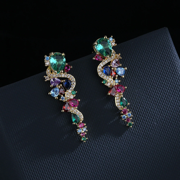 Pendientes de oro con circonitas multicolores