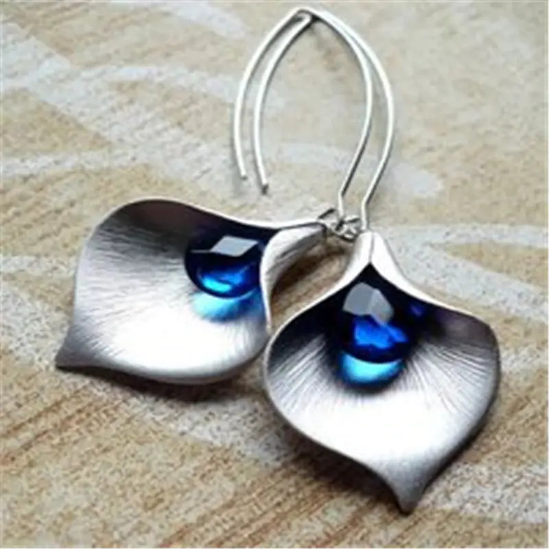 Pendientes de loto azul en plata