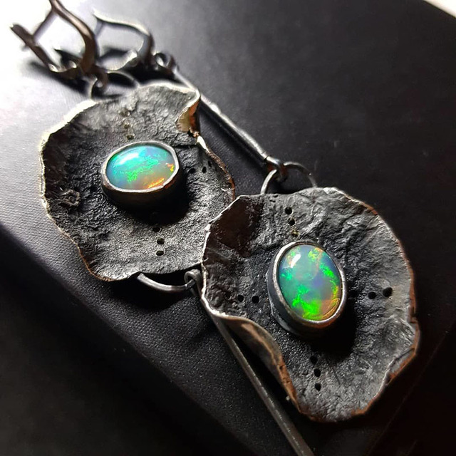Pendientes Boho con ópalo verde en plata