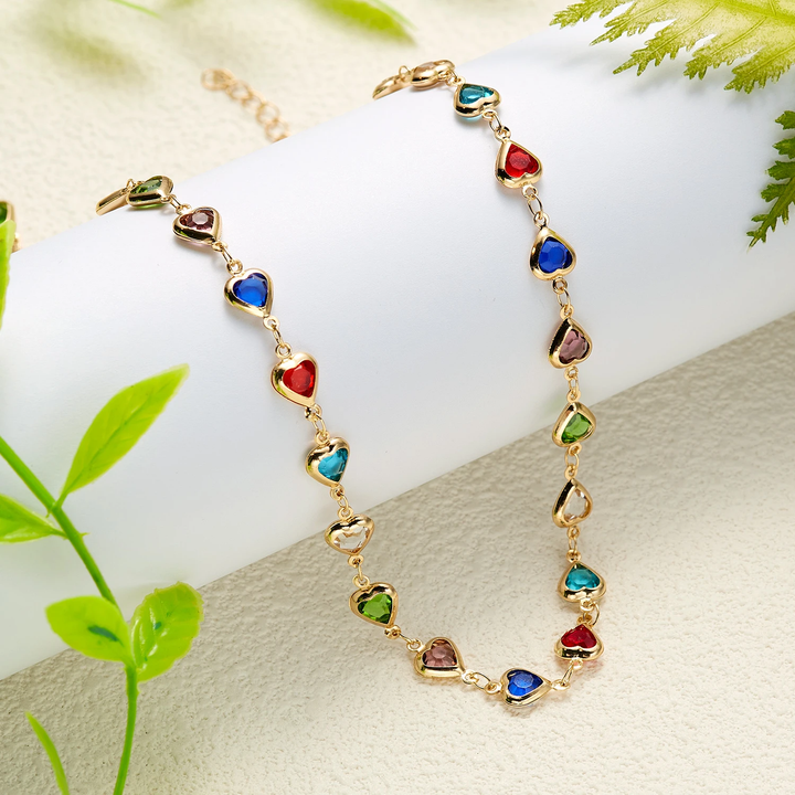 Collar de corazones de cristal multicolor