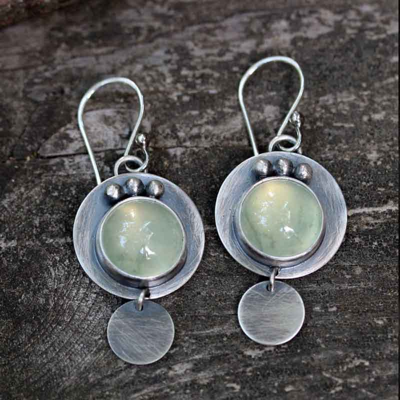 Pendientes Vintage con Cristal de Luna Verde en Plata