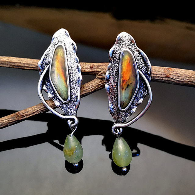 Pendientes Vintage con Piedra Verde