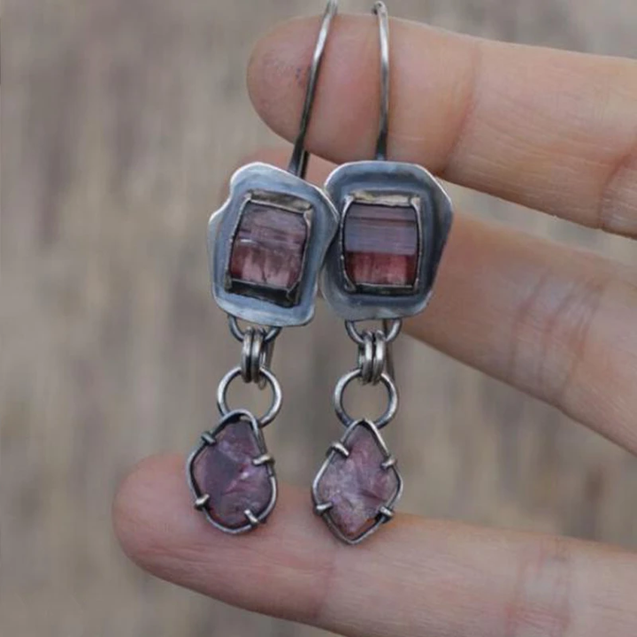 Pendientes Vintage con Cristales de Granate en Plata