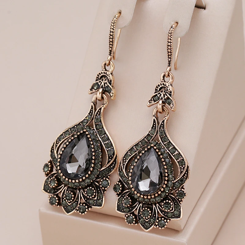 Elegantes pendientes de cristal negro Mandala