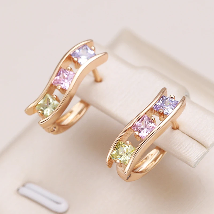 Pendientes multicolores en oro con circonita cúbica