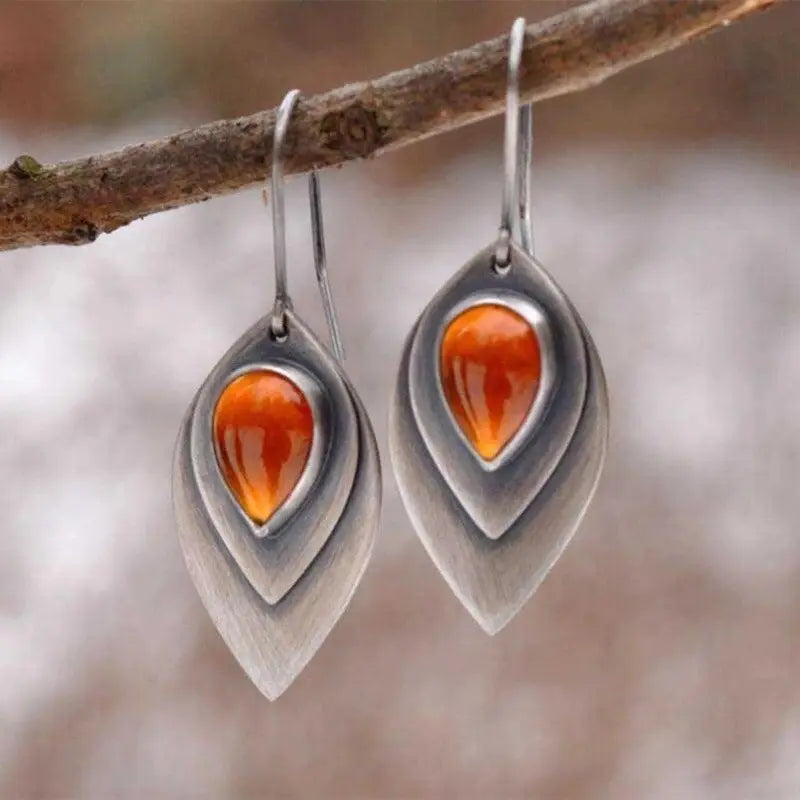 Pendientes vintage de plata con piedra naranja