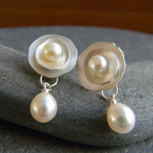 Pendientes vintage de plata con perlas