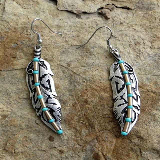 Pendientes Vintage con Pluma Turquesa