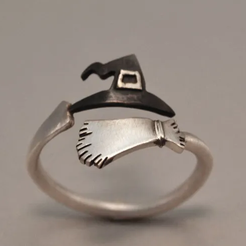 Anillo Ajustable Sombrero de Bruja Plata Fina