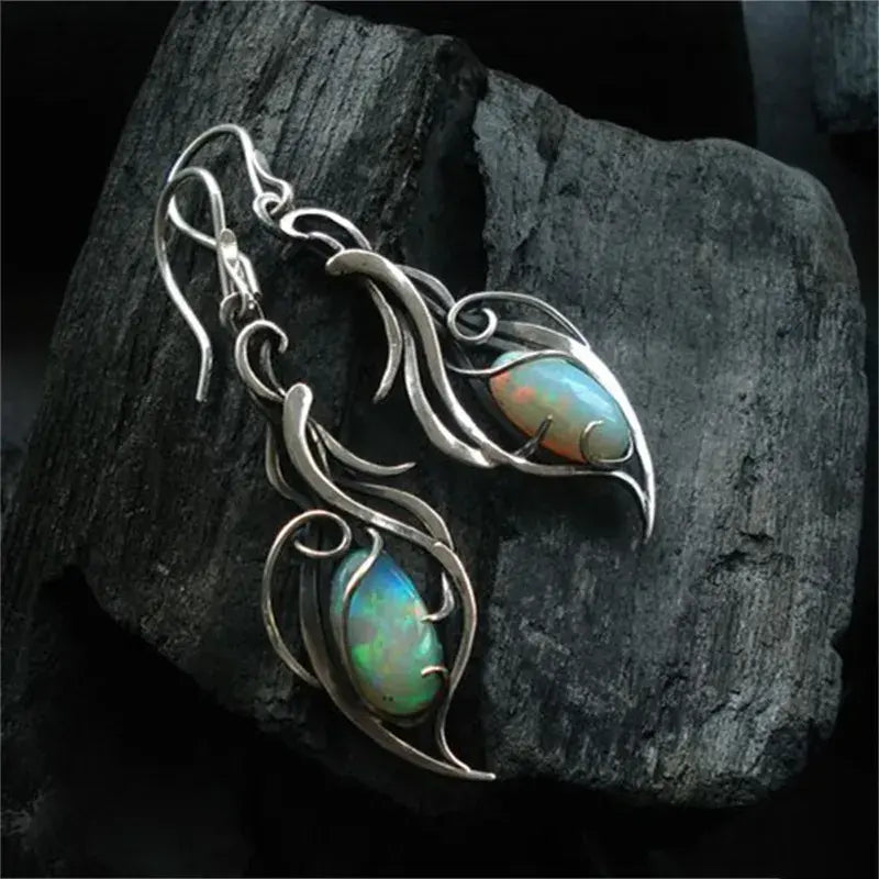 Pendientes vintage de ópalo azul en plata