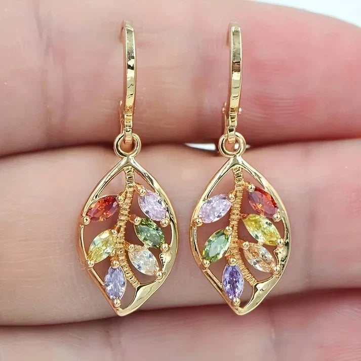 Pendientes con hojas de cristal multicolor
