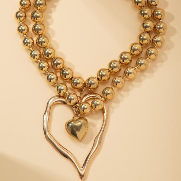 Conjunto de 2 collares con cuentas en forma de corazón
