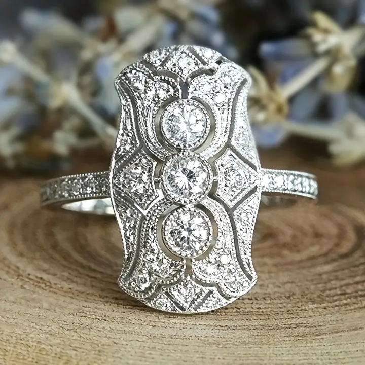 Anillo Vintage Brillante Plateado