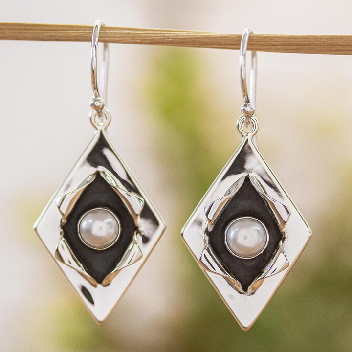 Pendientes vintage de plata con perlas incrustadas