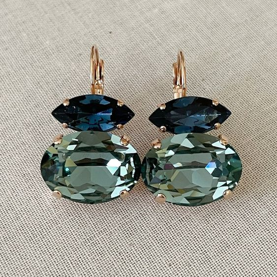 Pendientes vintage de cristal verde y azul