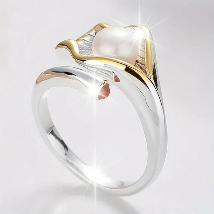 Anillo vintage de oro y plata con perlas