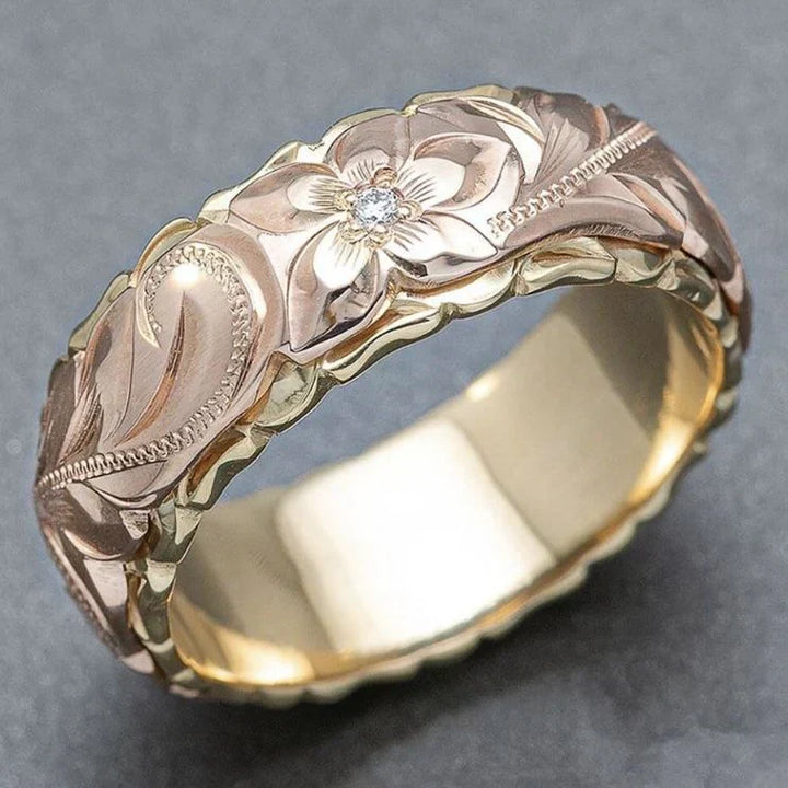 Anillo vintage con flor rosa dorada