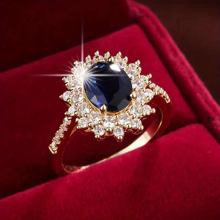 Anillo con Circonita Azul Oscura Brillante