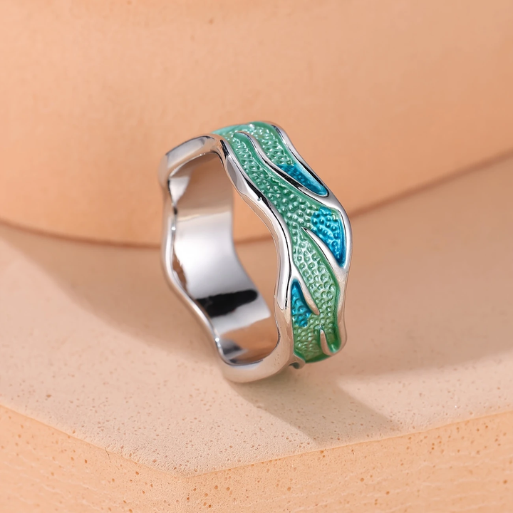 Anillo Con Esmalte En Forma De Ola Del Océano