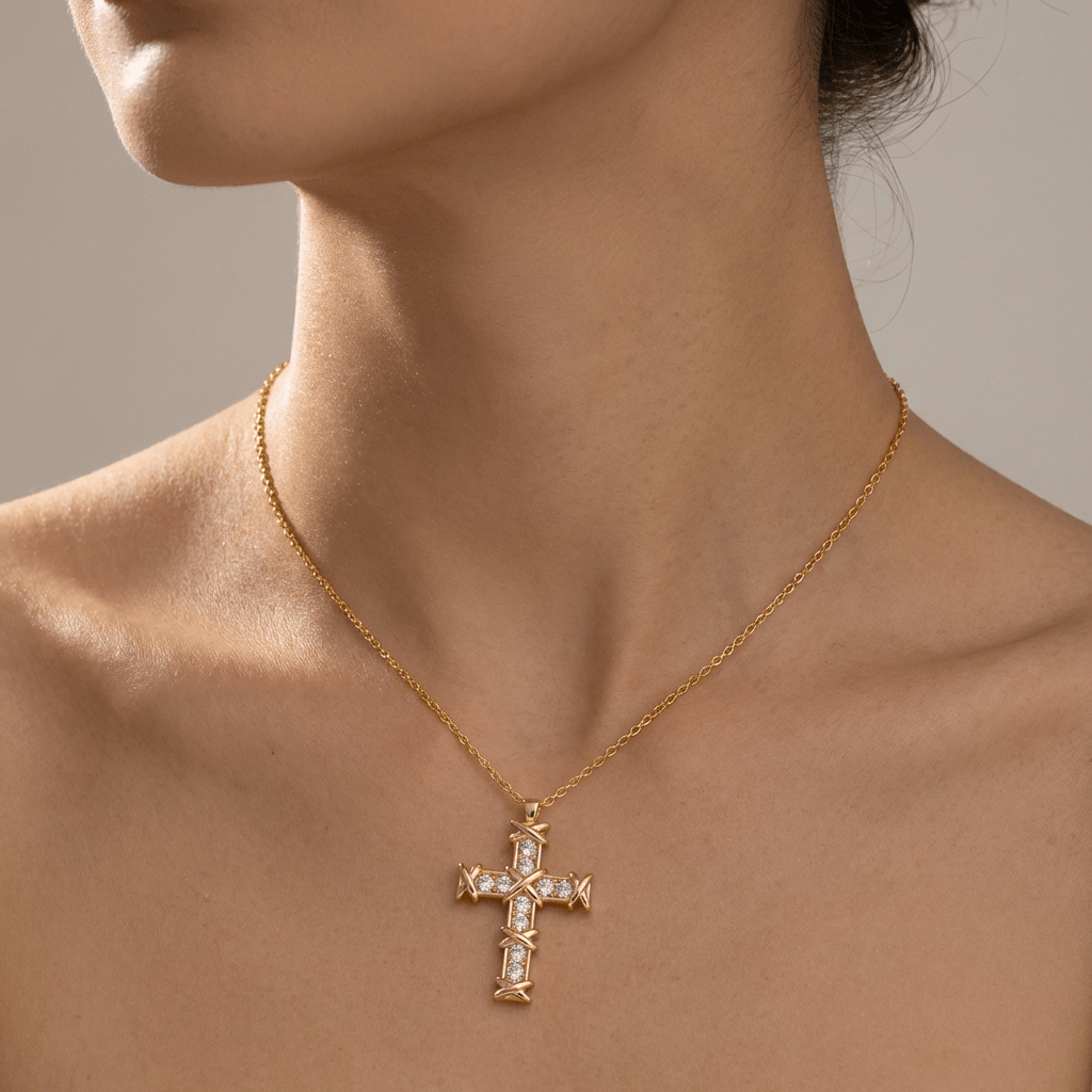 COLLAR CRUZ CON DIAMANTES DE ZIRCÓN