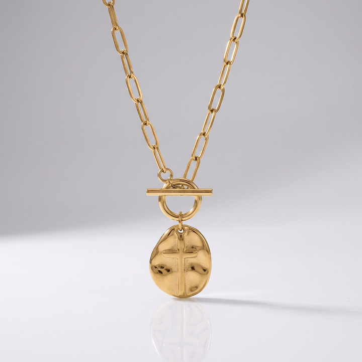 COLLAR DE MONEDA CRUZ CON ESTILO DE CLIP DE PAPEL