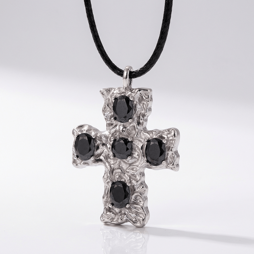COLLAR CRUZ DE PIEDRAS NEGRAS