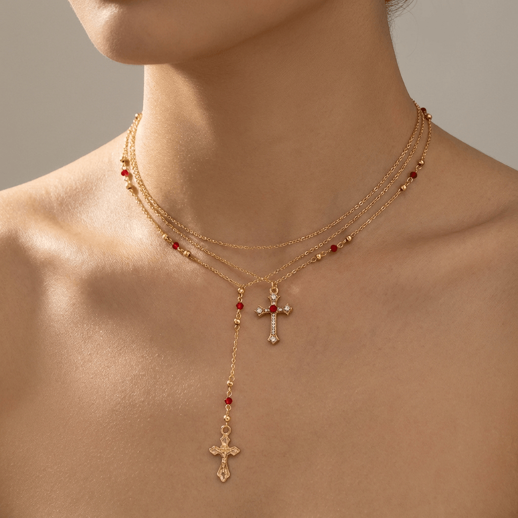 COLLAR CRUZ DE DIAMANTE Y COLORES
