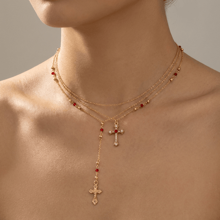 COLLAR CRUZ DE DIAMANTE Y COLORES