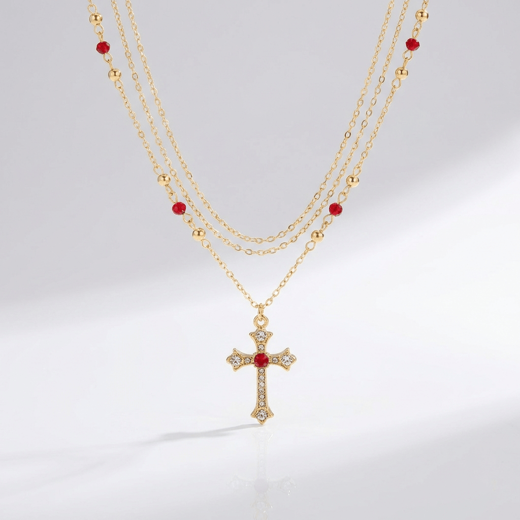 COLLAR CRUZ DE DIAMANTE Y COLORES