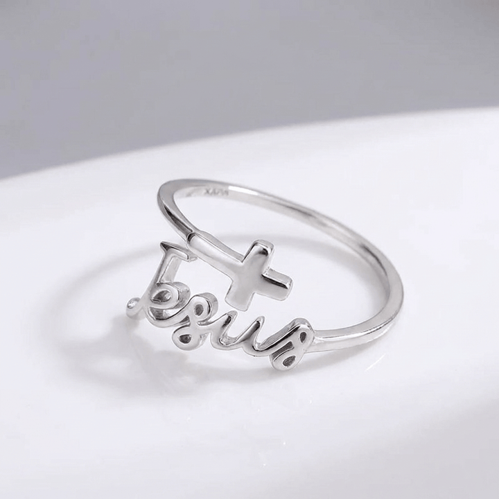 ANILLO DE JESÚS Y FE EN PLATA - (AJUSTABLE)