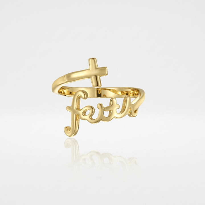 ANILLO DE JESÚS Y FE EN PLATA - (AJUSTABLE)