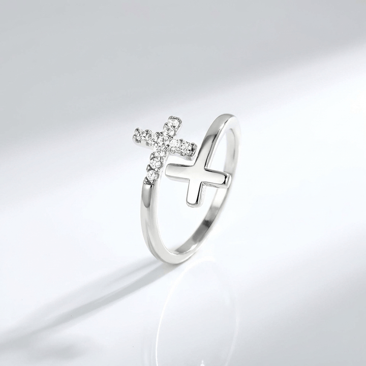 ANILLO SAGRADO CRUZ DOBLE - (AJUSTABLE)