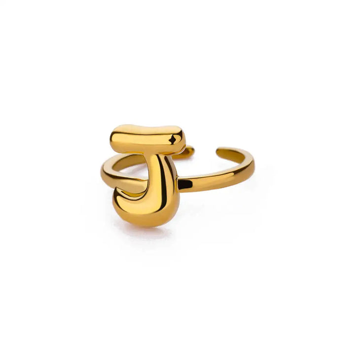 Anillo de Oro con Letra Personalizada en Burbuja (Ajustable)