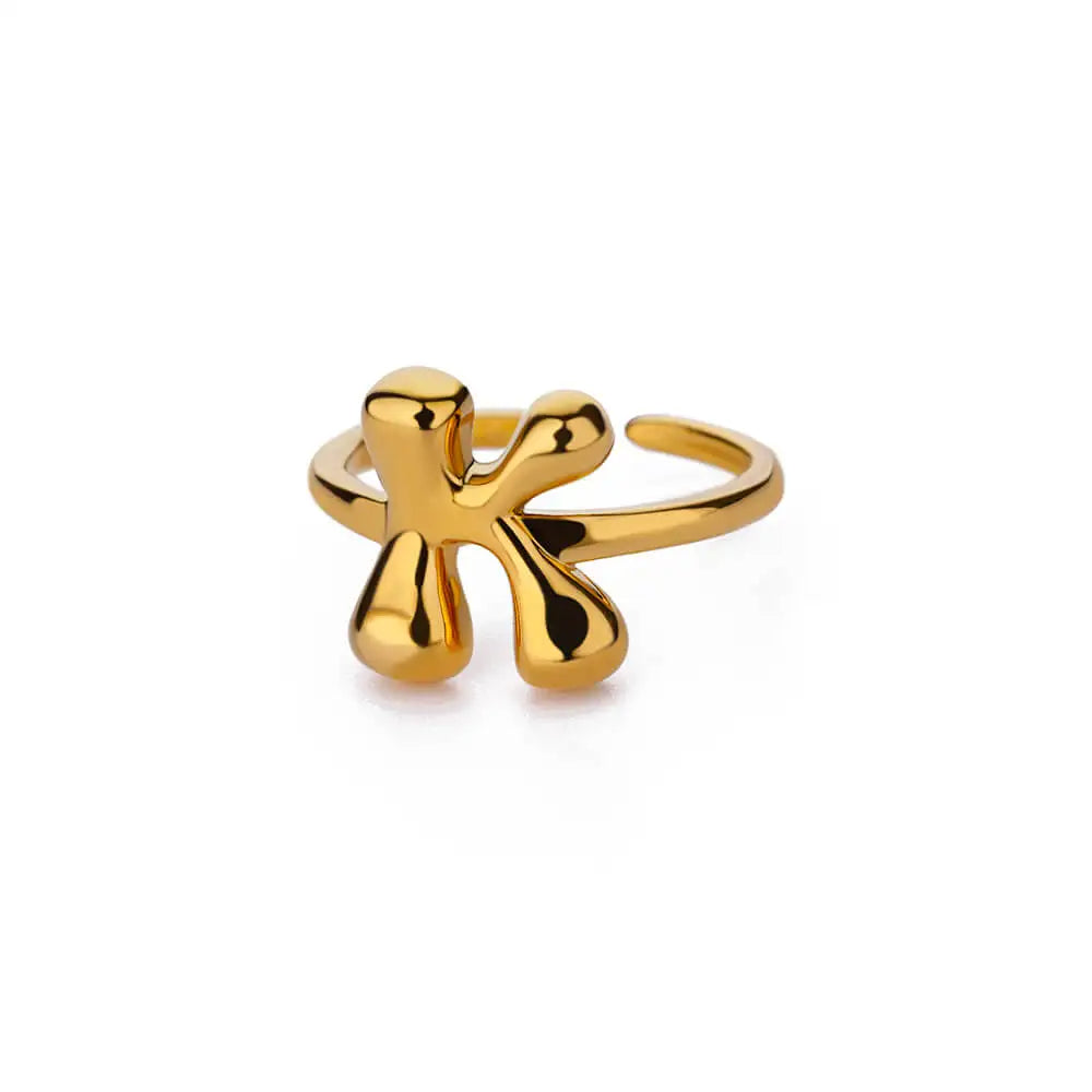 Anillo de Oro con Letra Personalizada en Burbuja (Ajustable)
