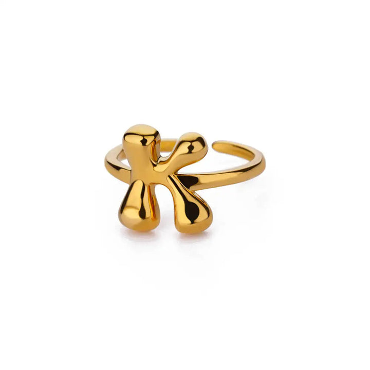 Anillo de Oro con Letra Personalizada en Burbuja (Ajustable)