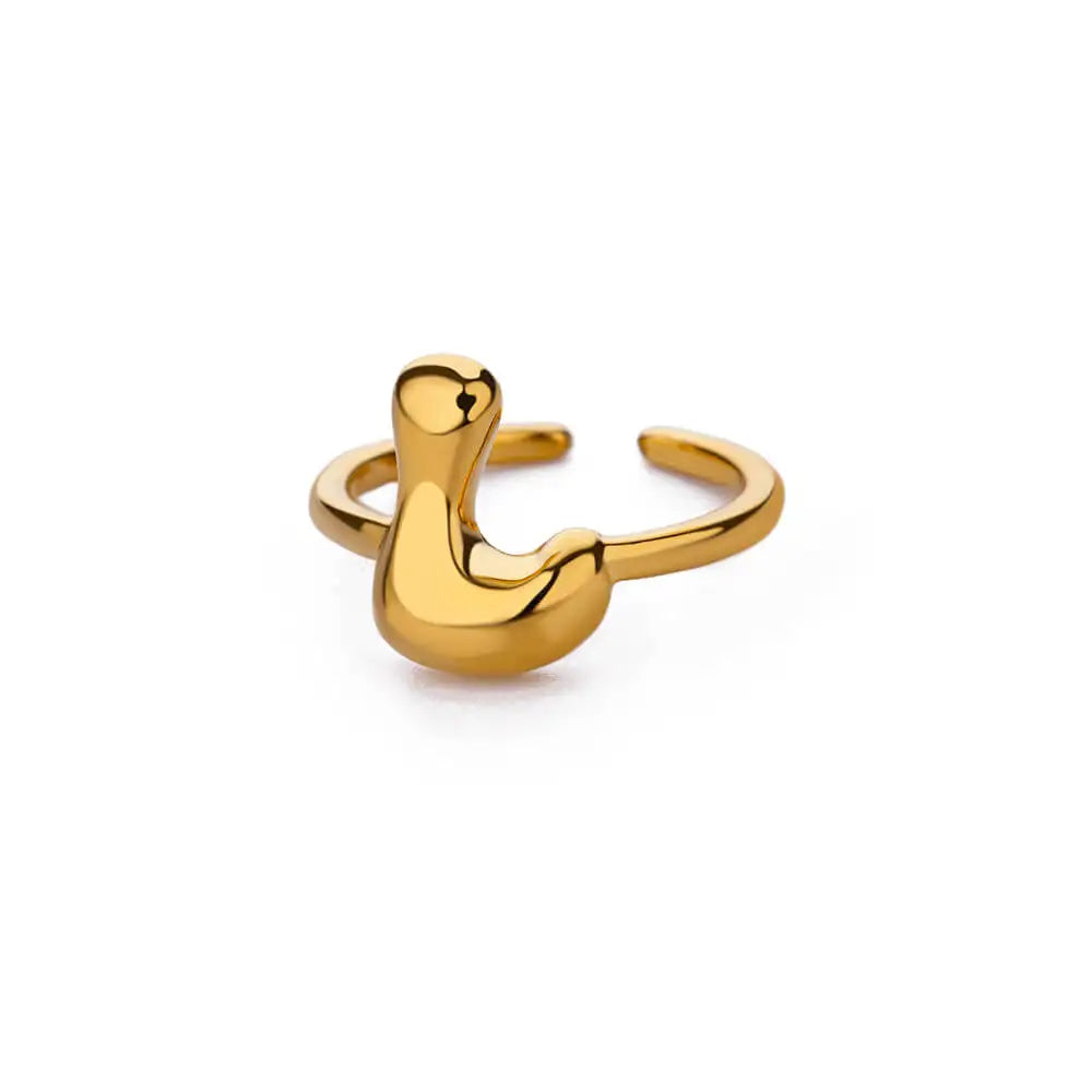 Anillo de Oro con Letra Personalizada en Burbuja (Ajustable)