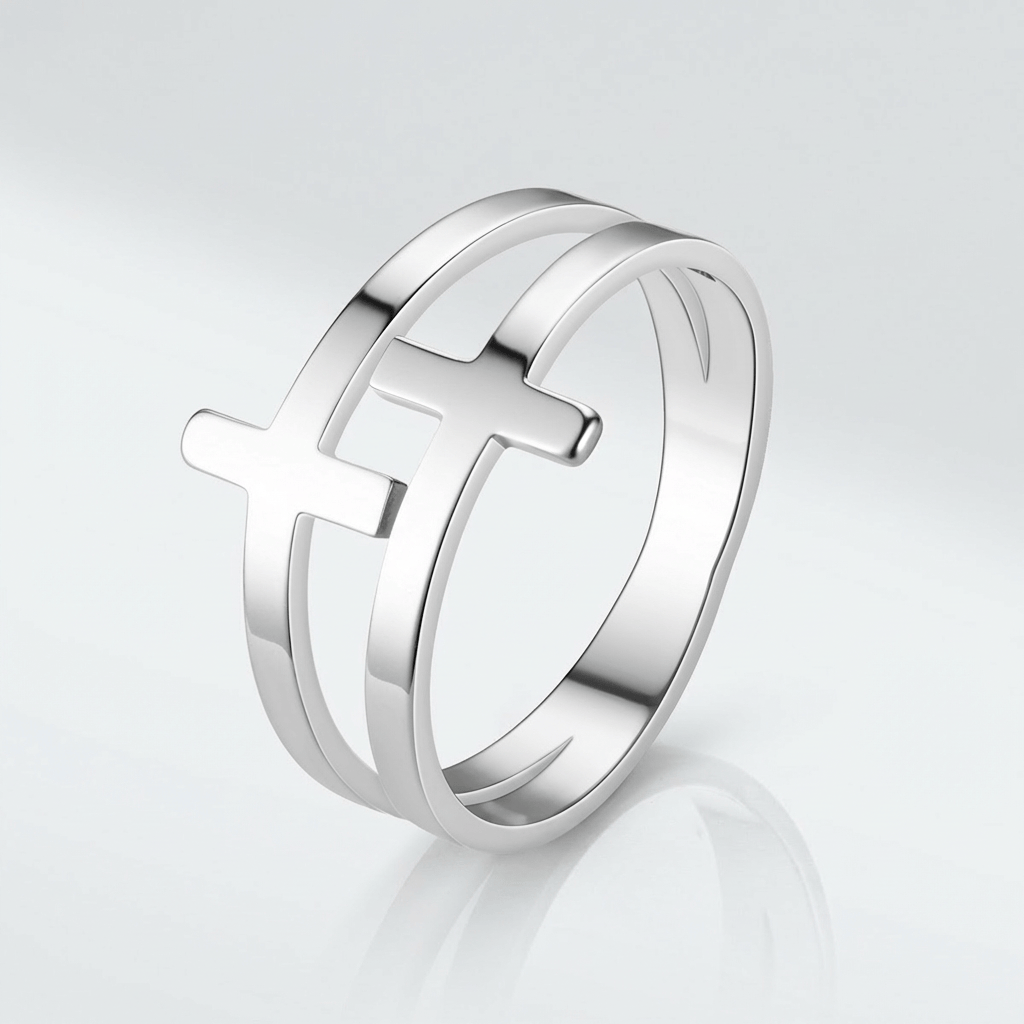 ANILLO DE PLATA DOBLE CRUZ GRACE