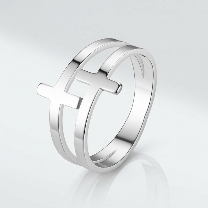 ANILLO DE PLATA DOBLE CRUZ GRACE