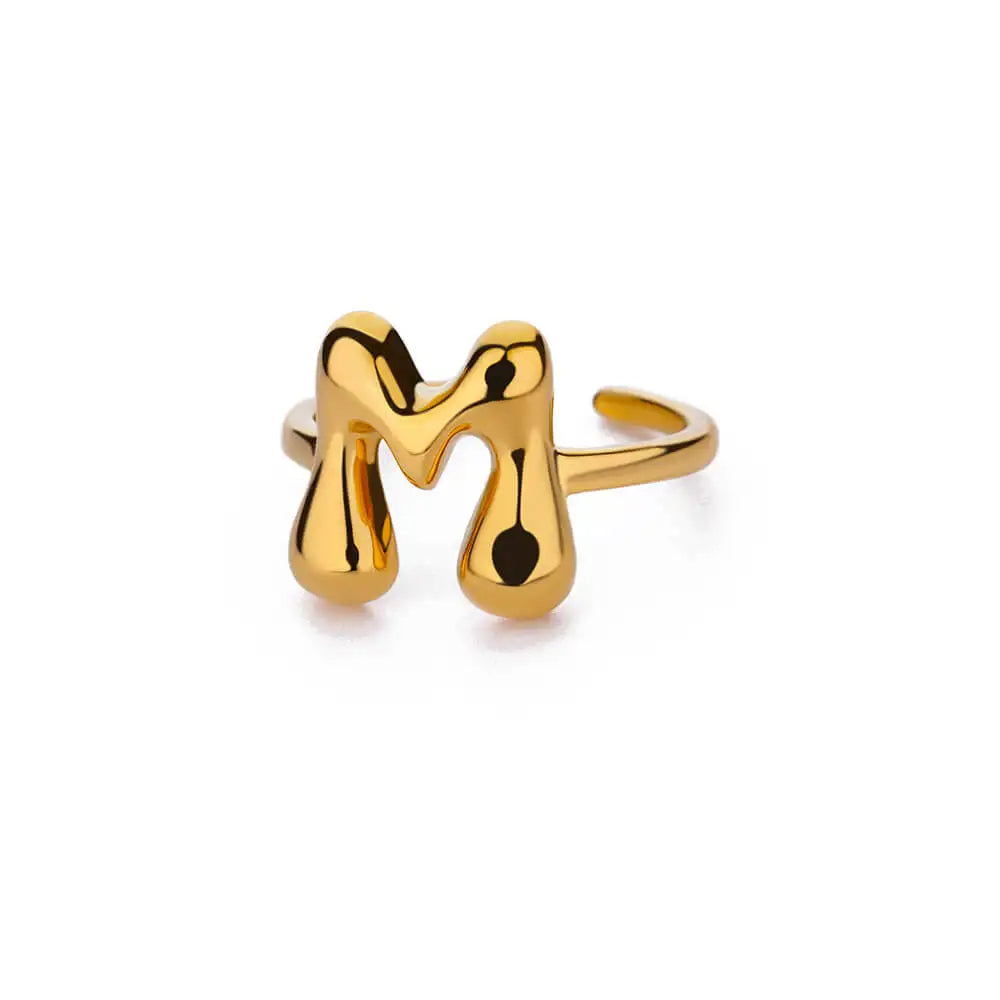 Anillo de Oro con Letra Personalizada en Burbuja (Ajustable)