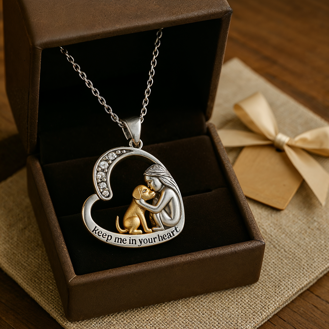 Collar de Corazón de Plata con Perro y Circonias