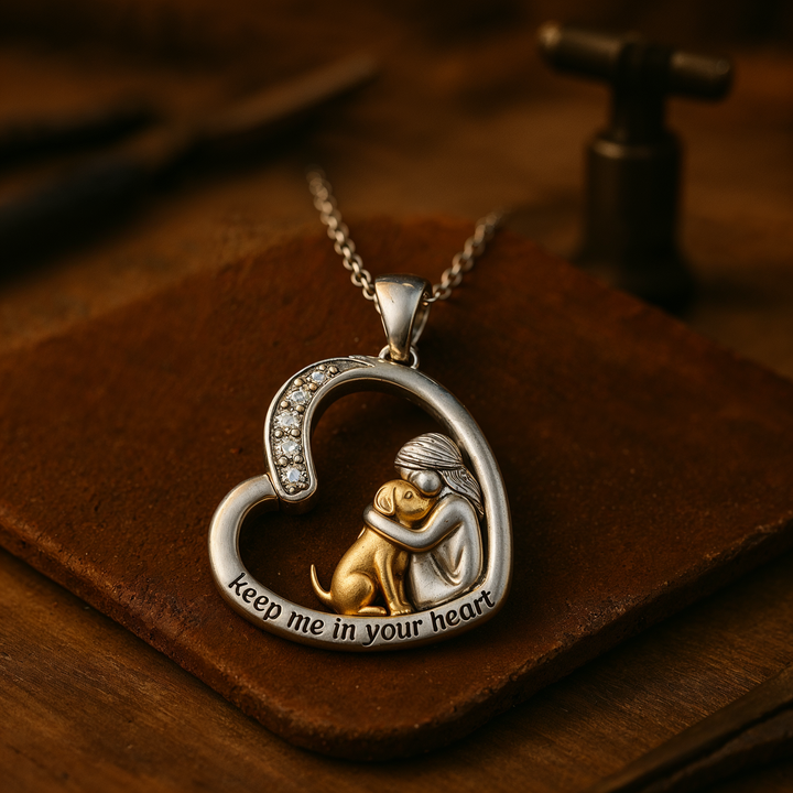 Collar de Corazón de Plata con Perro y Circonias