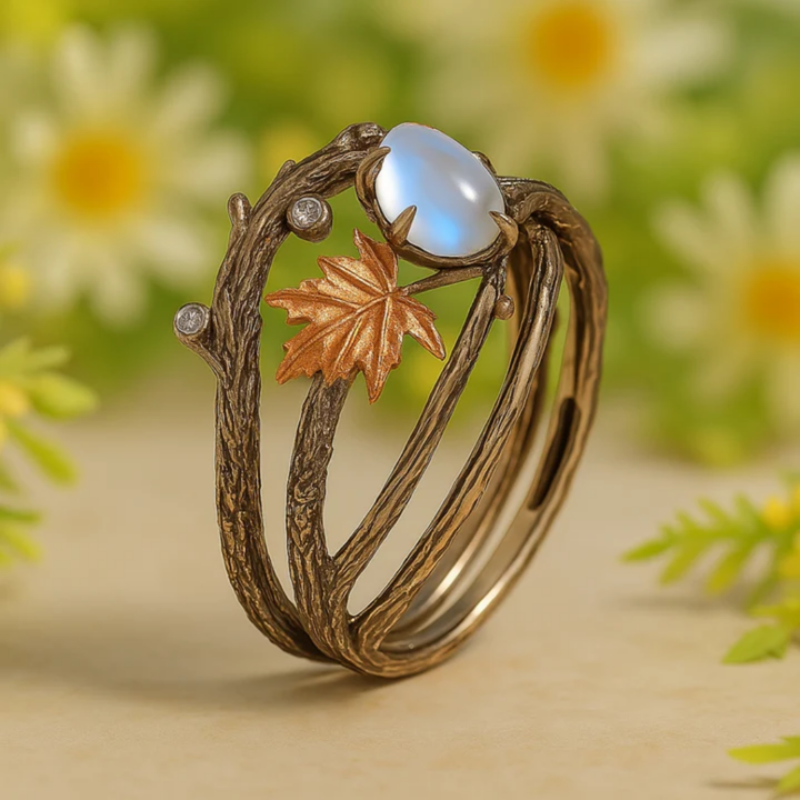 Anillo con piedra lunar natural