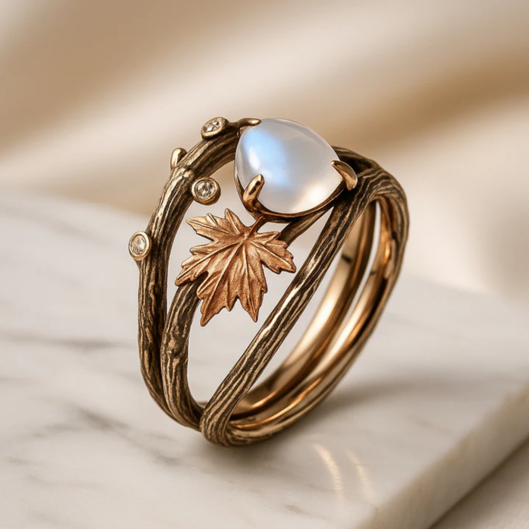 Anillo con piedra lunar natural